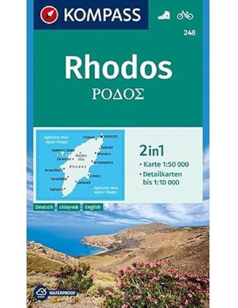 Carta escursionistica Kom 248. Rhodos: 2in1 Wanderkarte inklusive Detailkarten. Fahrradfahren.