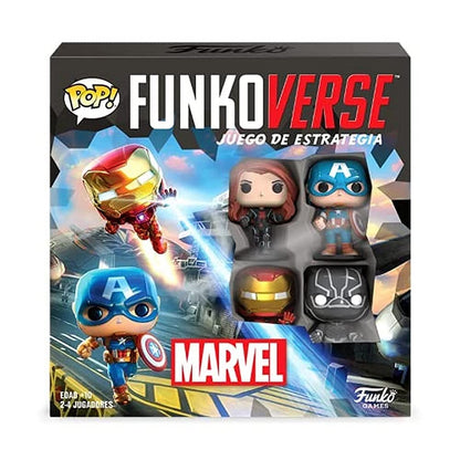 Funko Games Funkoverse: Marvel 100 4-Pack - Spanish Version - Captain America, Black Widow, Iron Man And Black Panther - 3'' (7.6 Cm) POP! - Light Strategy Board Game For Children & Adults (Ages 10+)