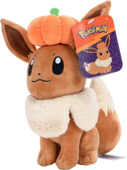 Pokemon 8In Seasonal Plush Eevee W/ Pumpkin Accy