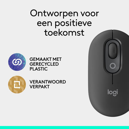Logitech POP Mouse, Compact and Portable Wireless Bluetooth Mouse With Programmable Buttons and Quiet Clicks, Easy-Switch Between up to 3 Devices, Laptop, Tablet, PC