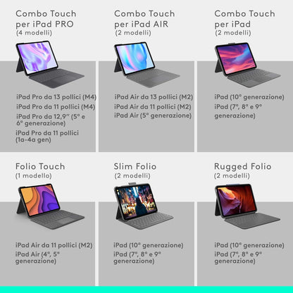 Logitech Combo Touch per iPad Pro da 11 pollici (M4)(2024) Custodia con tastiera - Tastiera staccabile retroilluminata con supporto, digitazione comoda, modalità multiuso, Layout ITA QWERTY - Grafite