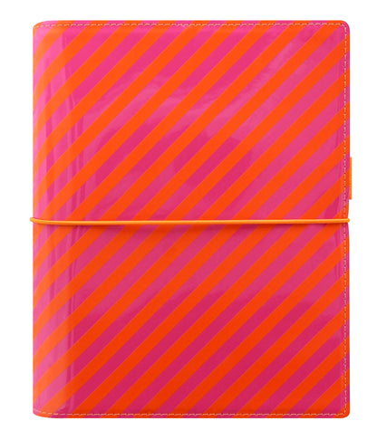 Filofax A5 Domino Patent Organiser - Orange/Pink Stripes