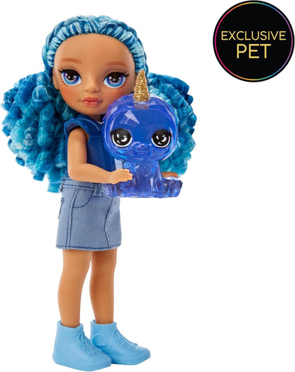 Rainbow High Littles - Sapphire Bradshaw - Small, Posable Fashion Doll – Blue 14 cm Tall Doll with Purse and Magical Pet Yeti - Suitable for Kids and Collectors