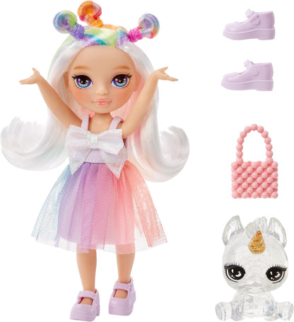 Rainbow High Littles - Opal Raine - Small, Posable Fashion Doll – Rainbow 14 cm Tall Doll with Purse and Magical Pet Unicorn - Suitable for Kids and Collectors
