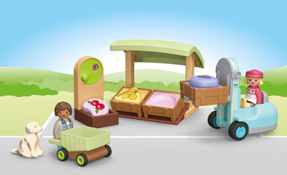 Playmobil Junior 71691 Mercatino biologico, inclusi carrello della spesa e casse impilabili, giocattolo sostenibile realizzato in plastica a base vegetale, giocattolo per bambini dai 12 mesi in su