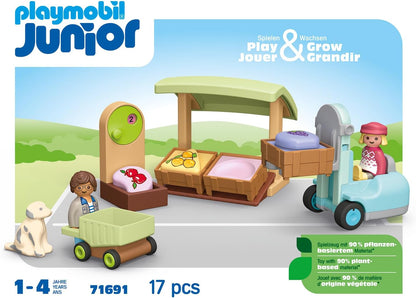 Playmobil Junior 71691 Mercatino biologico, inclusi carrello della spesa e casse impilabili, giocattolo sostenibile realizzato in plastica a base vegetale, giocattolo per bambini dai 12 mesi in su