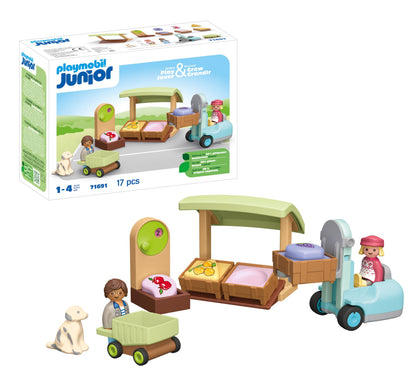 Playmobil Junior 71691 Mercatino biologico, inclusi carrello della spesa e casse impilabili, giocattolo sostenibile realizzato in plastica a base vegetale, giocattolo per bambini dai 12 mesi in su