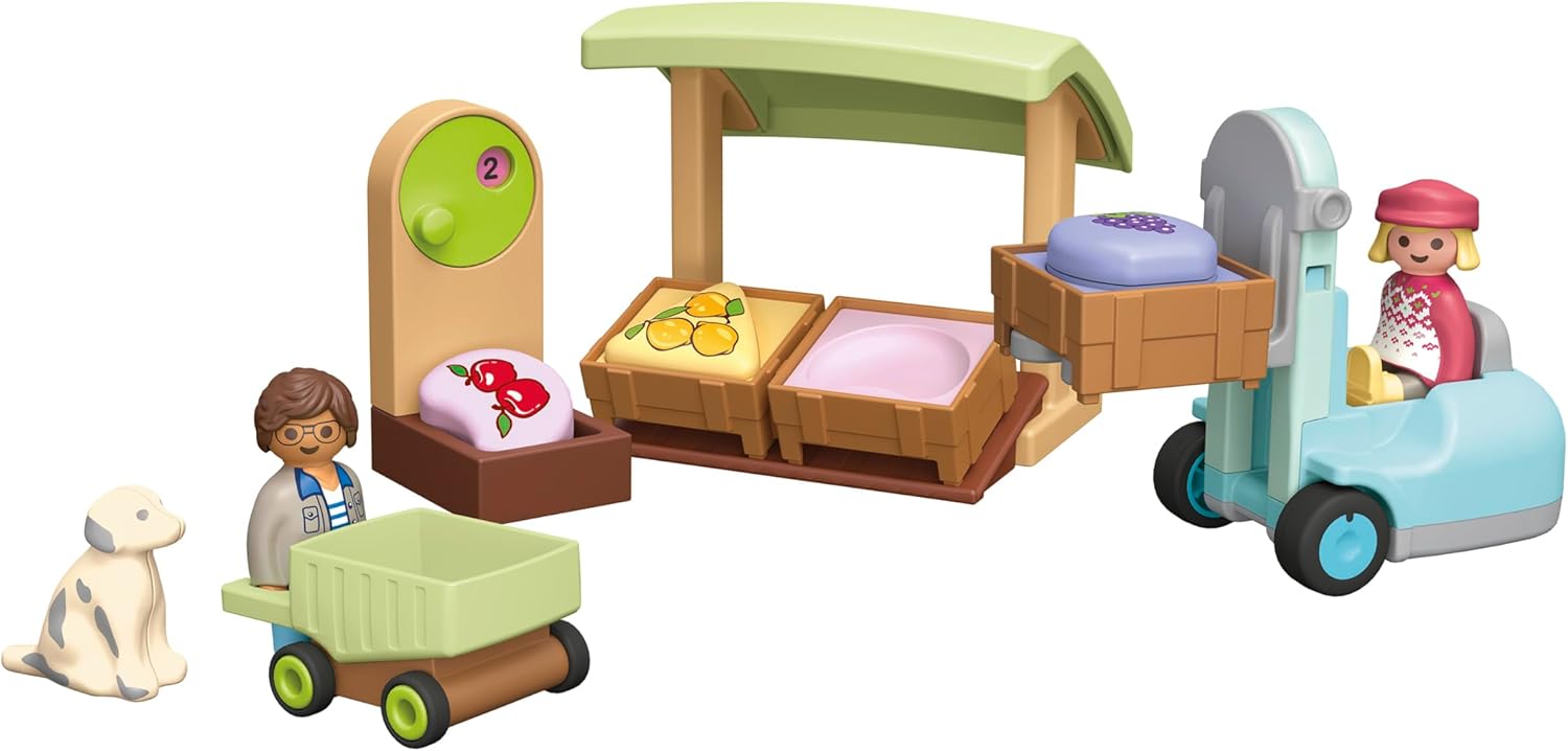 Playmobil Junior 71691 Mercatino biologico, inclusi carrello della spesa e casse impilabili, giocattolo sostenibile realizzato in plastica a base vegetale, giocattolo per bambini dai 12 mesi in su