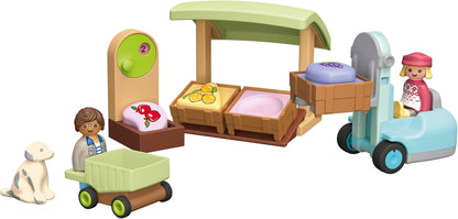 Playmobil Junior 71691 Mercatino biologico, inclusi carrello della spesa e casse impilabili, giocattolo sostenibile realizzato in plastica a base vegetale, giocattolo per bambini dai 12 mesi in su