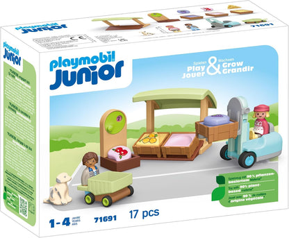 Playmobil Junior 71691 Mercatino biologico, inclusi carrello della spesa e casse impilabili, giocattolo sostenibile realizzato in plastica a base vegetale, giocattolo per bambini dai 12 mesi in su