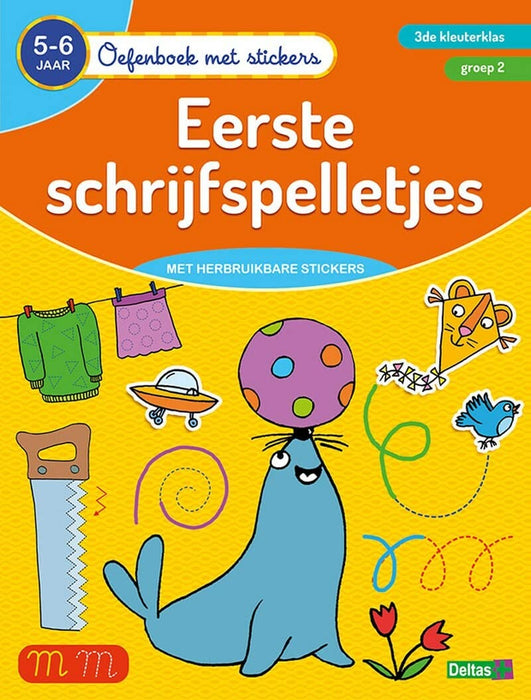 Oefenboek met stickers - Eerste schrijfspelletjes (5-6 j.): 5-6 jaar - 3de kleuterklas - groep 2 (Oefenboek met stickers, 0