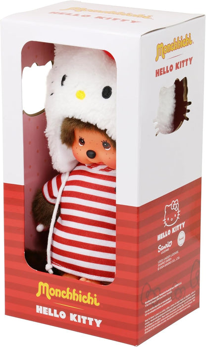 Bandai - Monchhichi - Monchhichi Hello Kitty Plüsch - Ikonischer Affenplüsch der 80er Jahre - Weicher 20cm Plüsch für Kinder, Erwachsene - Hello Kitty Mütze - Spielzeug für Kinder ab 2 Jahren SE252848