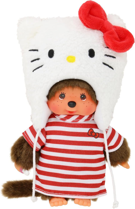 Bandai - Monchhichi - Monchhichi Hello Kitty Plüsch - Ikonischer Affenplüsch der 80er Jahre - Weicher 20cm Plüsch für Kinder, Erwachsene - Hello Kitty Mütze - Spielzeug für Kinder ab 2 Jahren SE252848