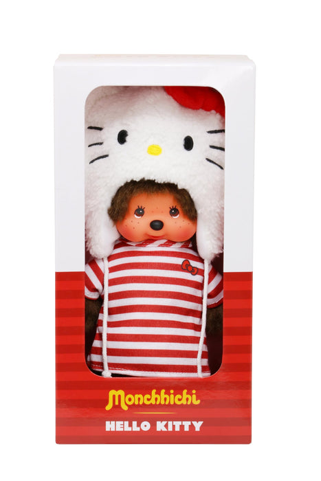 Bandai - Monchhichi - Monchhichi Hello Kitty Plüsch - Ikonischer Affenplüsch der 80er Jahre - Weicher 20cm Plüsch für Kinder, Erwachsene - Hello Kitty Mütze - Spielzeug für Kinder ab 2 Jahren SE252848