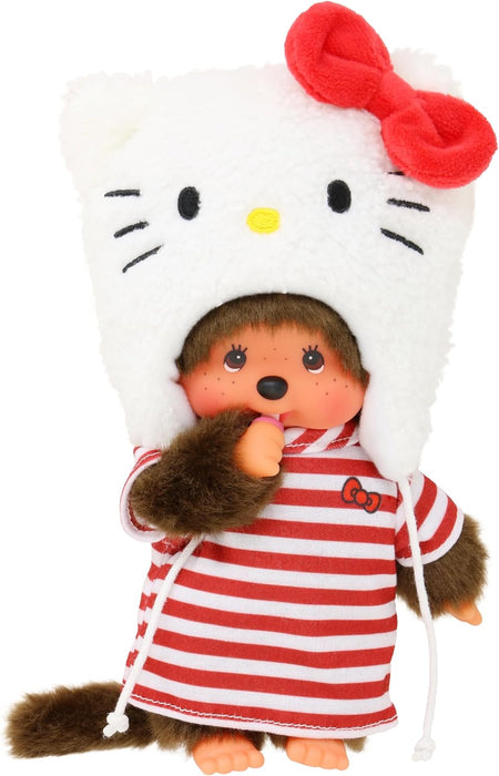 Bandai - Monchhichi - Monchhichi Hello Kitty Plüsch - Ikonischer Affenplüsch der 80er Jahre - Weicher 20cm Plüsch für Kinder, Erwachsene - Hello Kitty Mütze - Spielzeug für Kinder ab 2 Jahren SE252848
