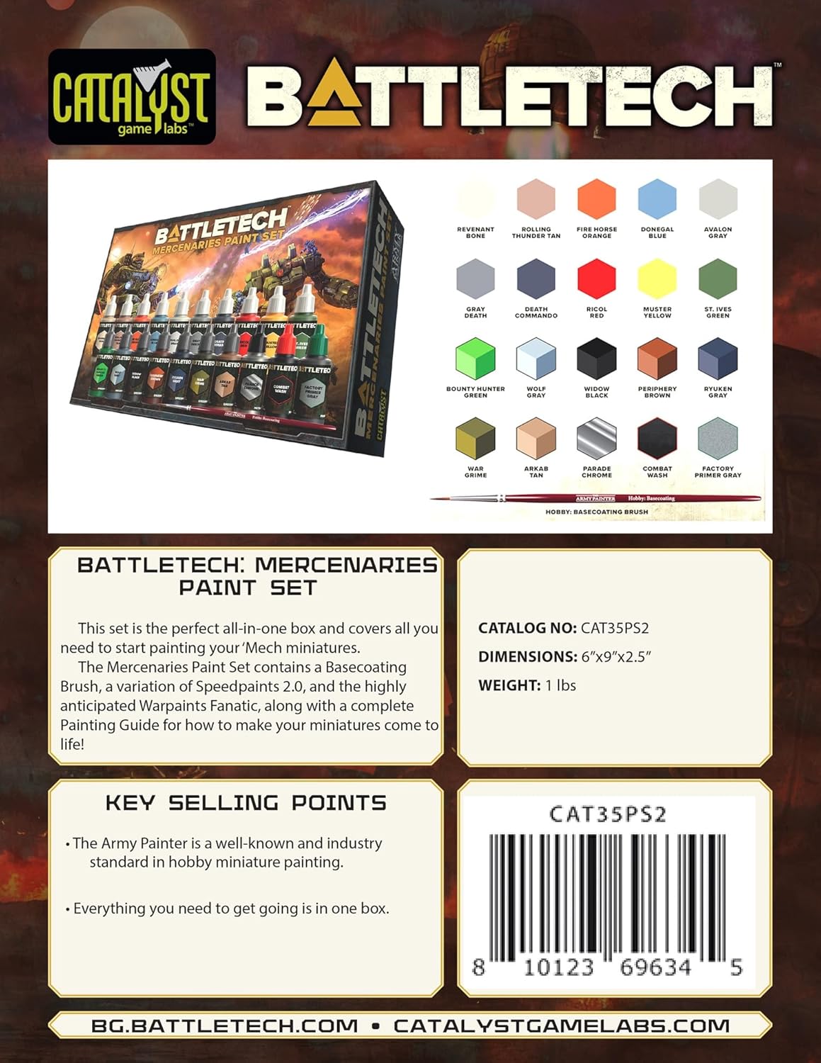 Catalyst Game Labs Battletech Mercenaries Paint Set – Minis Painting Kit Perfect for Battletech Enthusiasts Includes Exclusive Colors Ages 14+