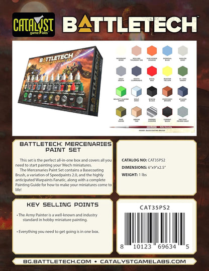 Catalyst Game Labs Battletech Mercenaries Paint Set – Minis Painting Kit Perfect for Battletech Enthusiasts Includes Exclusive Colors Ages 14+
