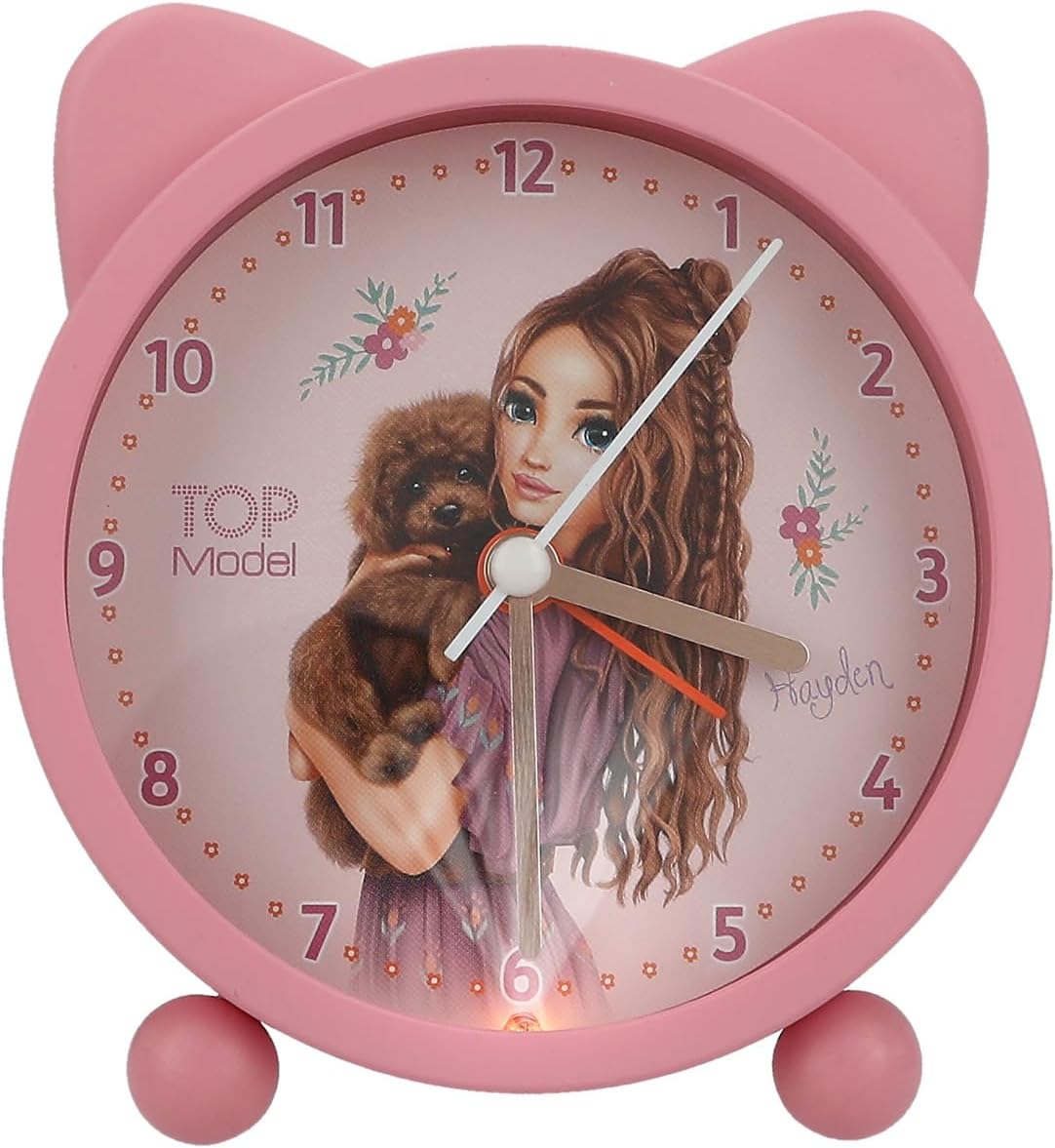 Depesche 13226 TOPModel Floral Alarm Pink for Children with Model Motif and Ears, Silent Clock with Light Function, Battery Included, Multicoloured