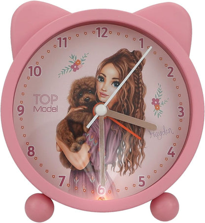 Depesche 13226 TOPModel Floral Alarm Pink for Children with Model Motif and Ears, Silent Clock with Light Function, Battery Included, Multicoloured