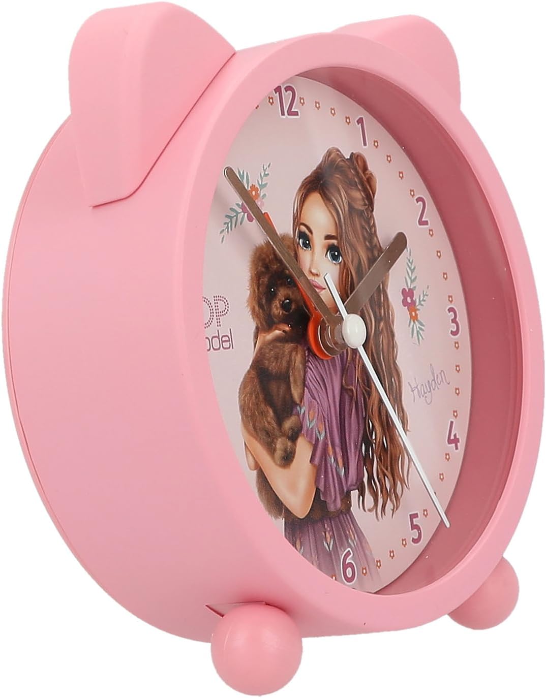 Depesche 13226 TOPModel Floral Alarm Pink for Children with Model Motif and Ears, Silent Clock with Light Function, Battery Included, Multicoloured