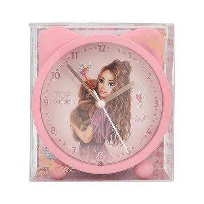 Depesche 13226 TOPModel Floral Alarm Pink for Children with Model Motif and Ears, Silent Clock with Light Function, Battery Included, Multicoloured