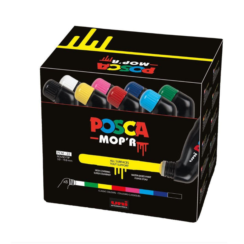 POSCA uni-ball 183208 - POSCA Markeerstift MOP'R PCM-22, set van 8, ronde stempelpunt 3 - 19 mm, ergonomische vorm