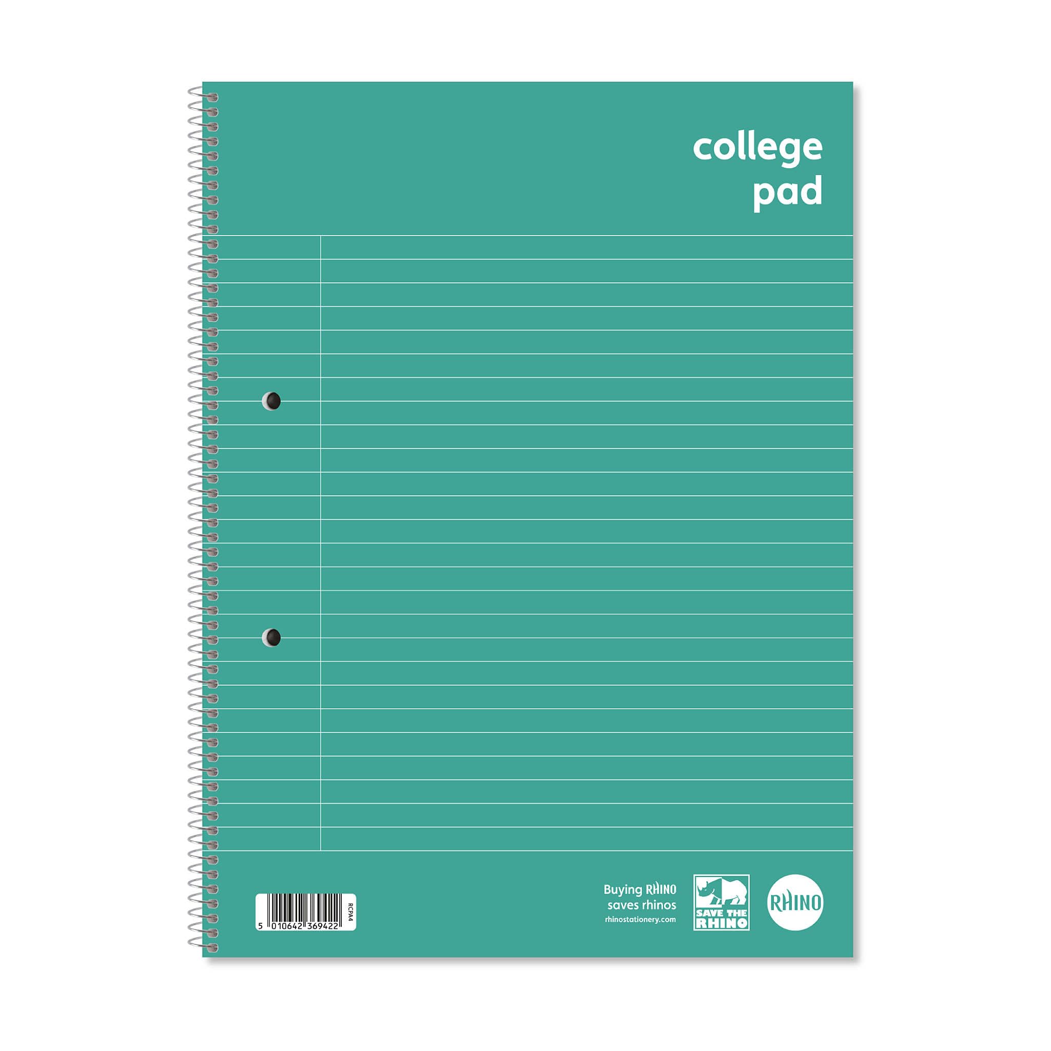 RHINO A4 College Pad, 8mm Lined + Margin, 70-Leaf/140-Page - 10-Pack - Spiral-Bound Pad with Pre-Punched Holes - Ideal for Schools, Students & all Note-Taking