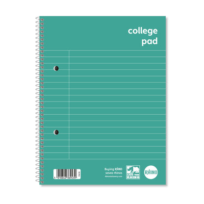 RHINO A5 College Pad, 8mm Lined + Margin, 70-Leaf/140-Page, 10-Pack - Spiral-Bound Pad with Pre-Punched Holes - Ideal for Schools, Students & all Note-Taking