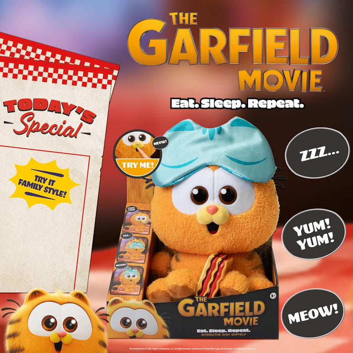 ANIMAGIC - Baby Garfield - Mascota Interactiva - para Niños y Niñas Desde 3 Años - Peluche Suave de Garfield - Dale de Comer y ponle a Dormir - Experiencia Sensorial
