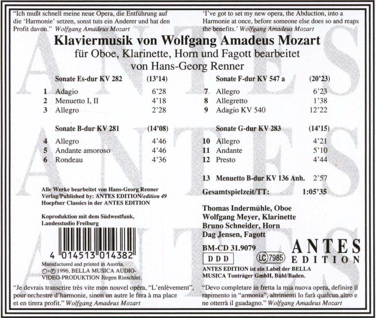 Klaviermusik (Bearbeitungen für Bläserquartett von H.G. Renner)