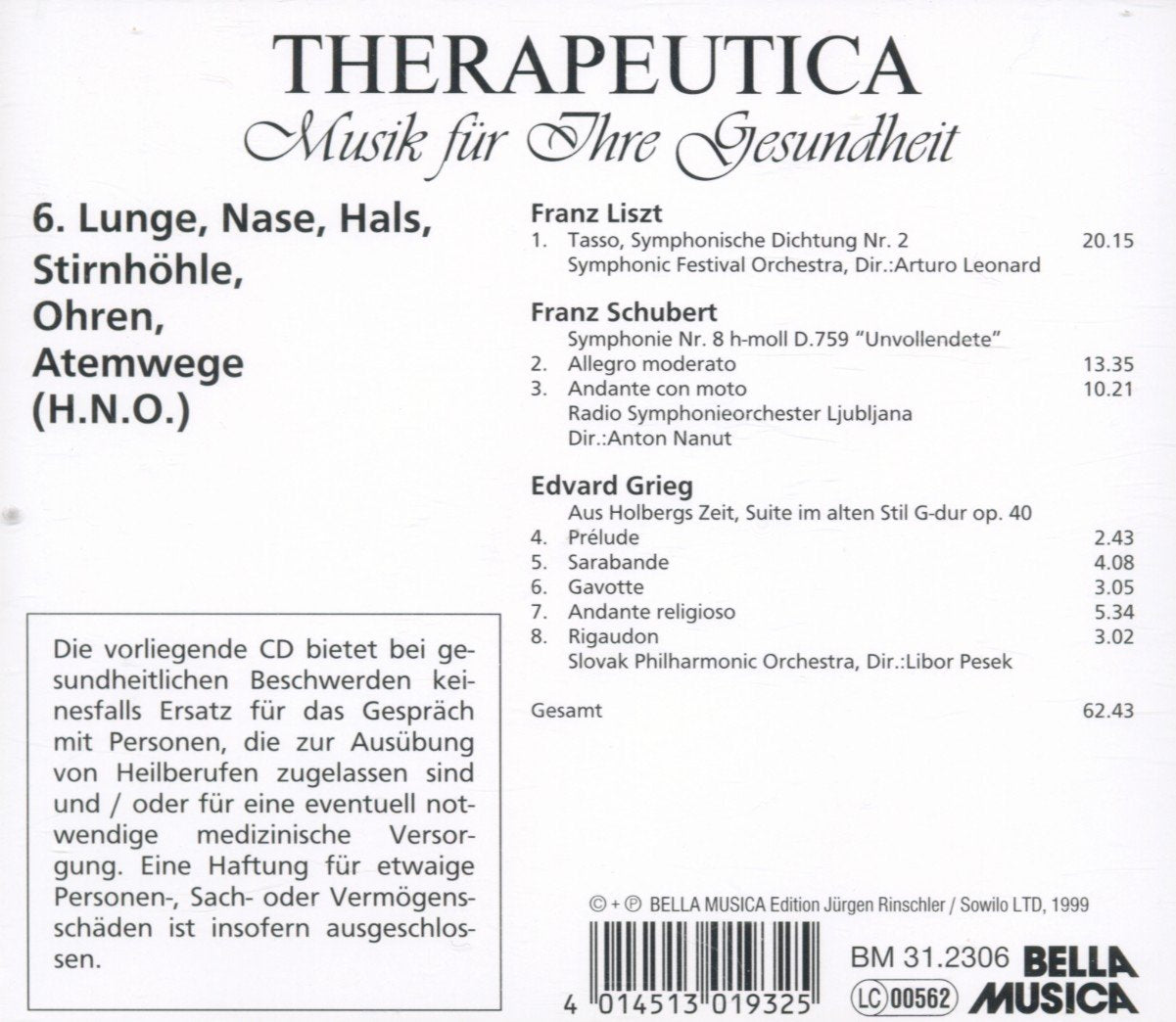 Therapeutica - Musik für Ihre Gesundheit - Vol. 6 (Lunge, Nase, Hals, Stirnhöhle, Ohren, Atemwege)