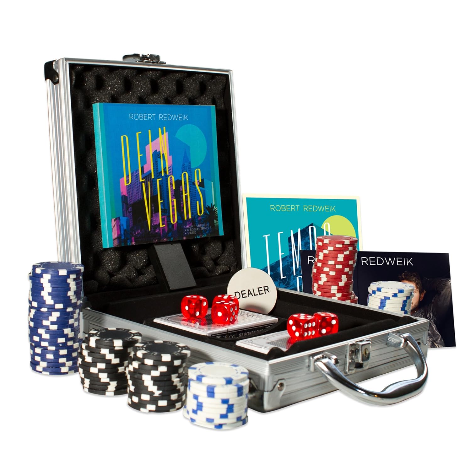 Dein Vegas (Pokerkoffer, limitierte Fan-Edition mit Pokerchips, Spielkarten, Würfel, Autogrammkarte)