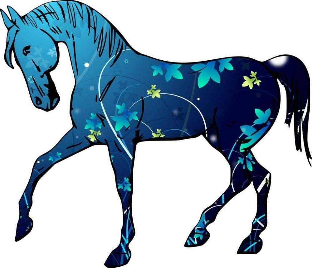 Wall Sticker Noble Horse Blue Flower Decals die-Cut Wall Stickers Home Decoration Art Mural