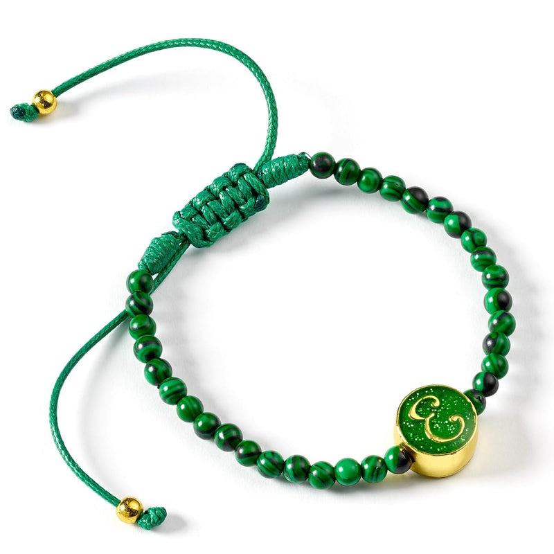 Wicked Elphaba Emerald Green Malachite Friendship Bracelet With Initial Bead
