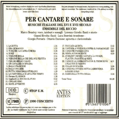 Per cantare e sonare (Italienische Musik des 16. und 17. Jahrhunderts)