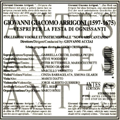 Giovanni Giacomo Arrigoni (1597-1675) - Vespri per la Festa di Ognissanti