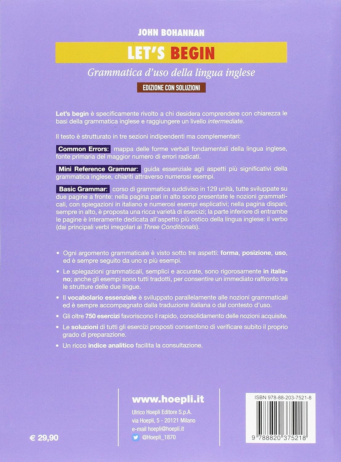 Let's begin. Grammatica d'uso della lingua inglese