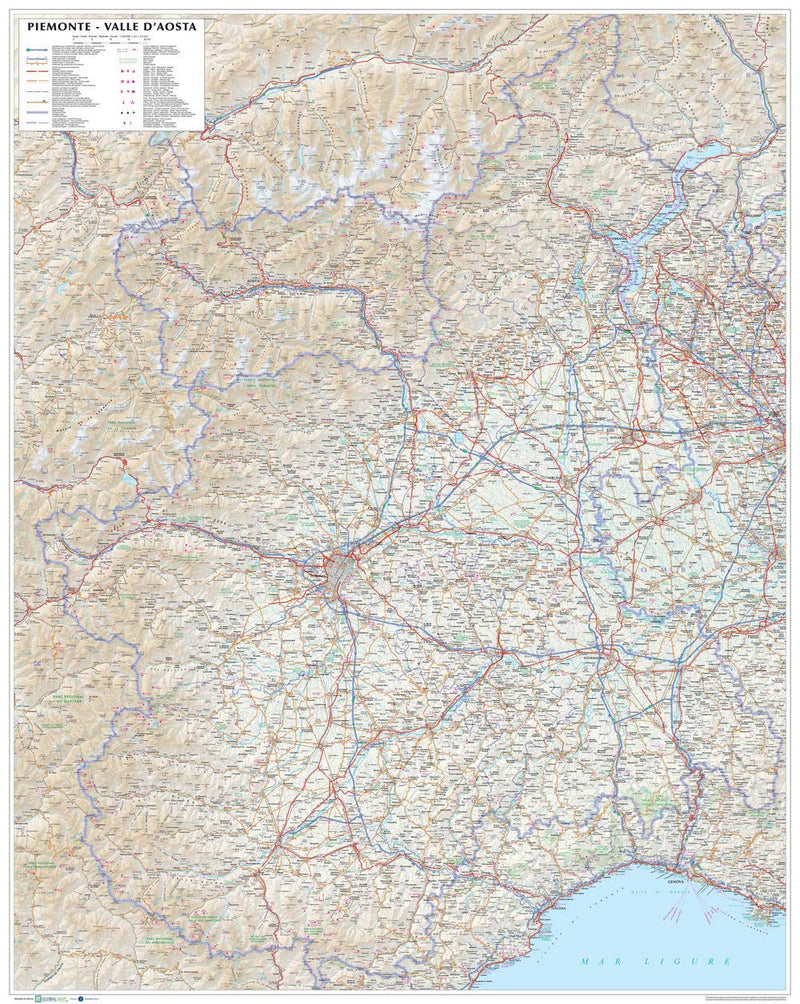 Piemonte. Valle d'Aosta. Carta stradale della regione 1:250.000 (carta murale plastificata stesa con aste cm 86 x 108 cm