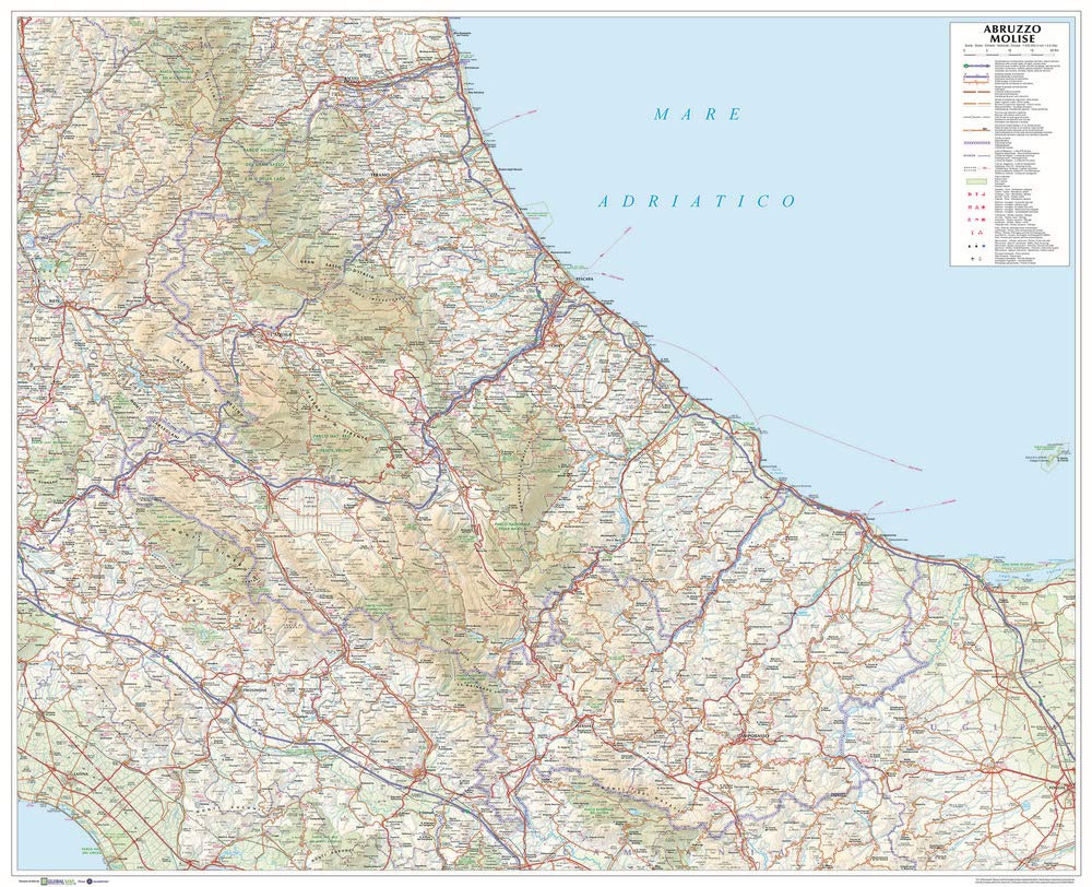 Abruzzo-Molise. Scala 1:250.000 (carta murale stradale regionale in carta cm 96x78