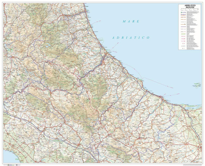 Abruzzo-Molise. Scala 1:250.000 (carta murale stradale regionale in carta cm 96x78