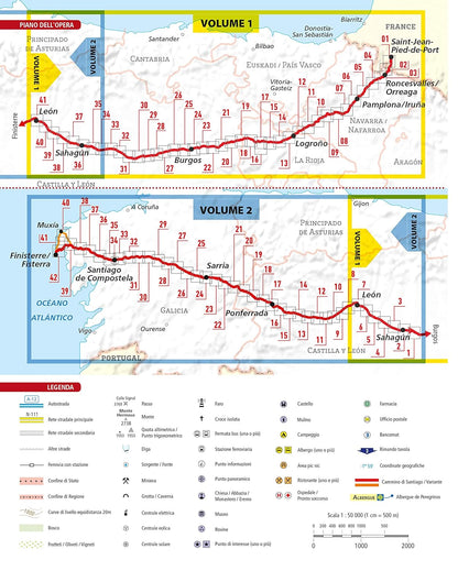 Cammino di Santiago de Compostela 1:50.000. Da Saint-Jean-Pied-de-Port a Leon (Vol. 1