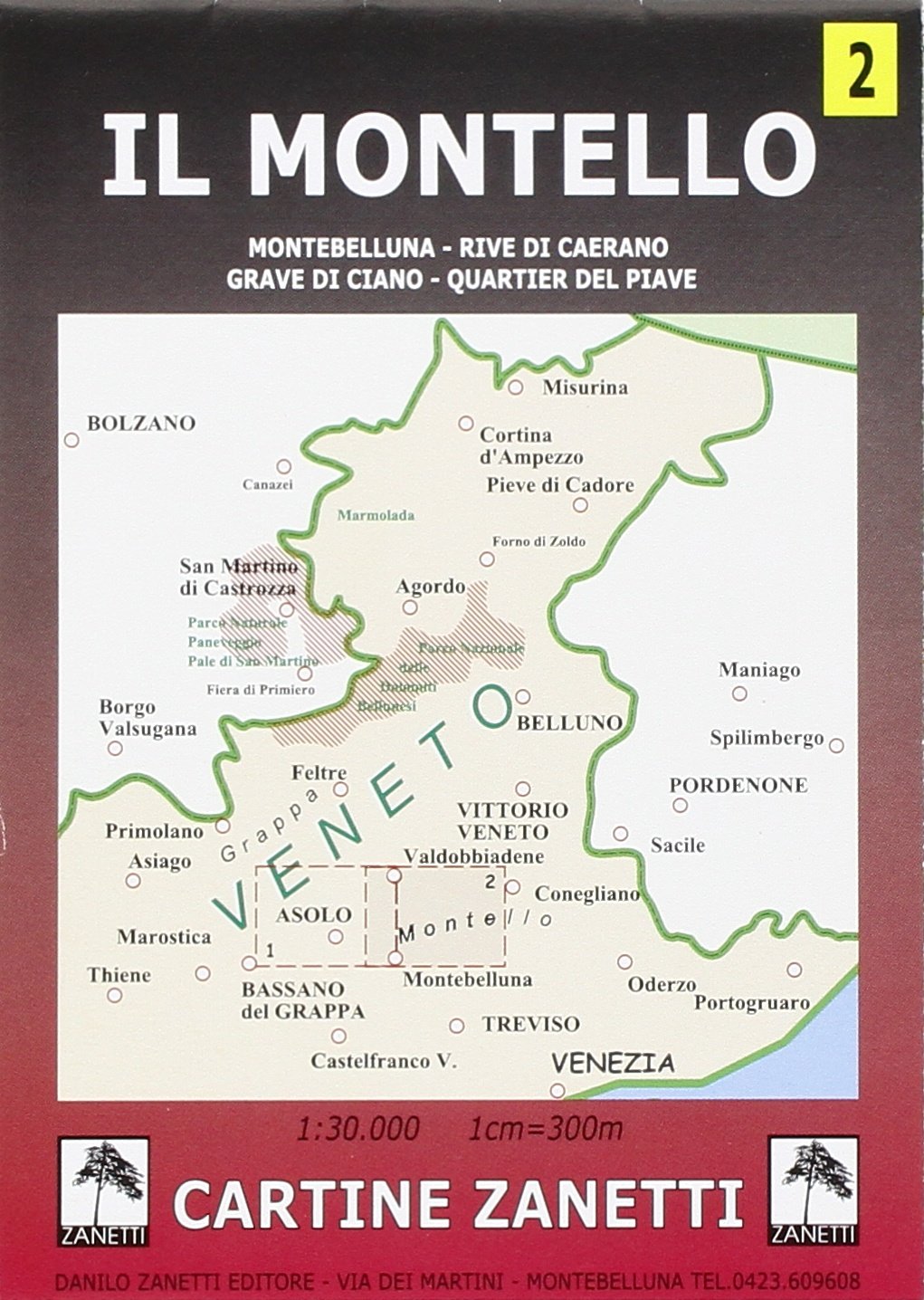 Il Montello. Montebelluna, Rive di Caerano, Grave di Ciano, Quartier del Piave 1:30.000