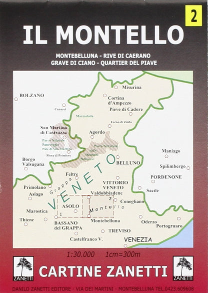 Il Montello. Montebelluna, Rive di Caerano, Grave di Ciano, Quartier del Piave 1:30.000