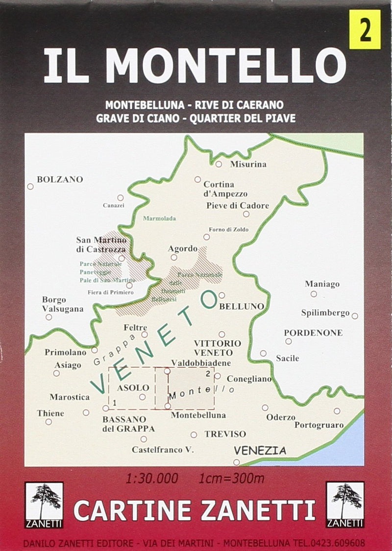 Il Montello. Montebelluna, Rive di Caerano, Grave di Ciano, Quartier del Piave 1:30.000