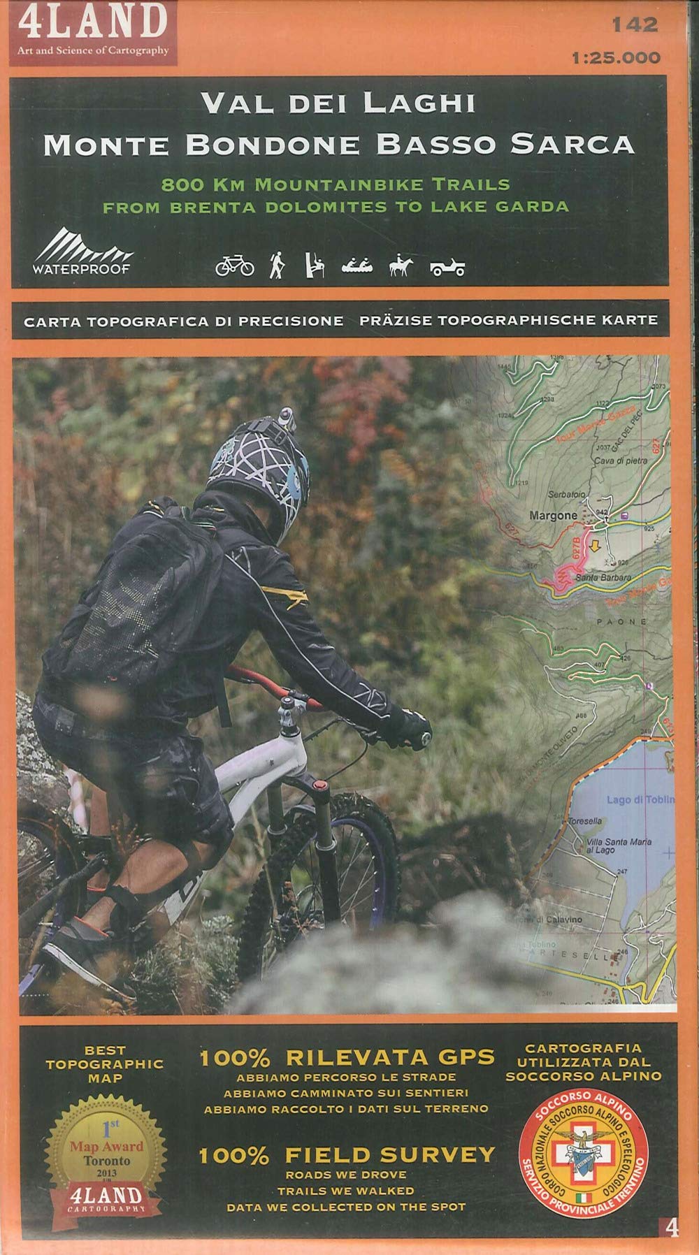 Val dei Laghi - Monte Bondone Basso Sarca 1 : 25 000: 800 km Mountainbike trails from Brenta Dolomites to Lake Garda