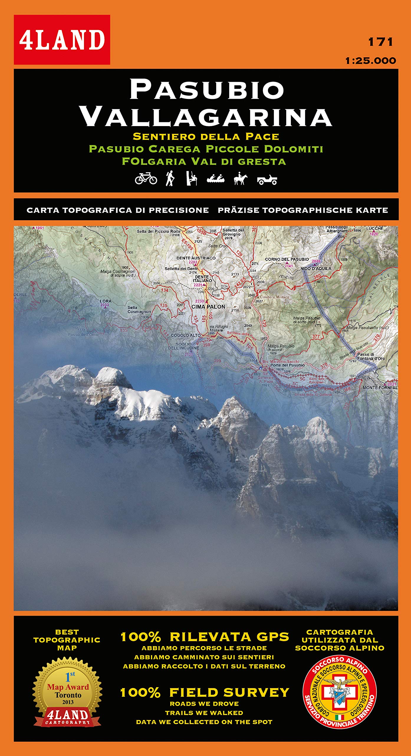 4LAND 171 - Pasubio Vallagarina - 1:25.000, GPS map, waterproof