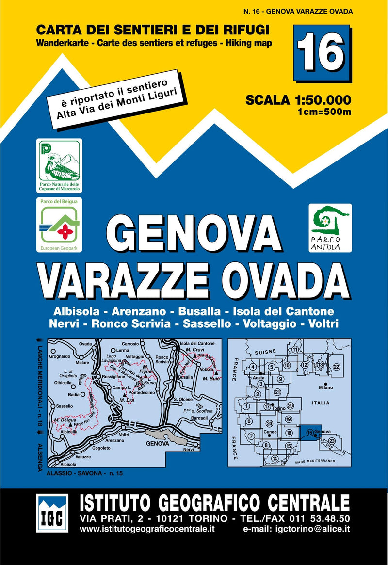 Carta N. 16 Genova, Varazze, Ovada 1:50.000. Carta Dei Sentieri E Dei Rifugi