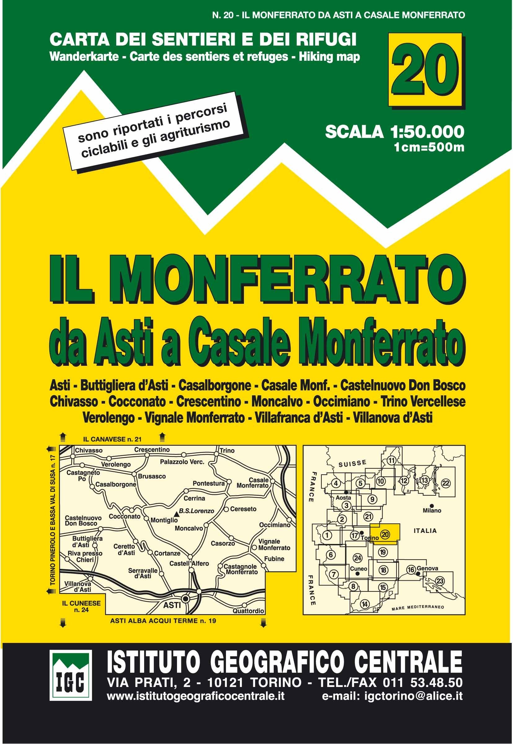 Carta n. 20 Il Monferrato 1:50.000. Carta dei sentieri e dei rifugi