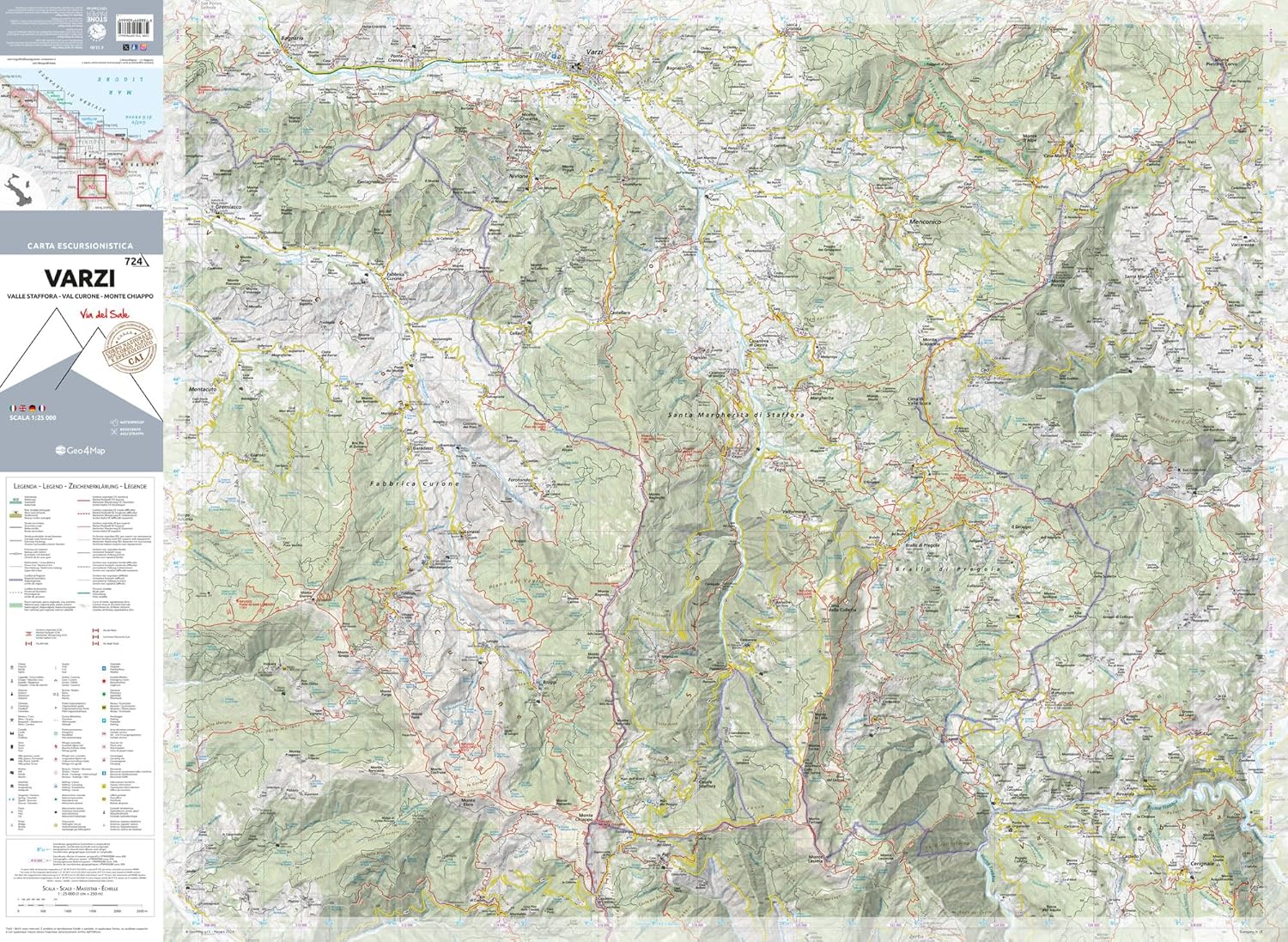 724 Varzi Valle Staffora - Val Curone - Monte Chiappo (Via Del Sale). Carta Escursionistica 1:25.000