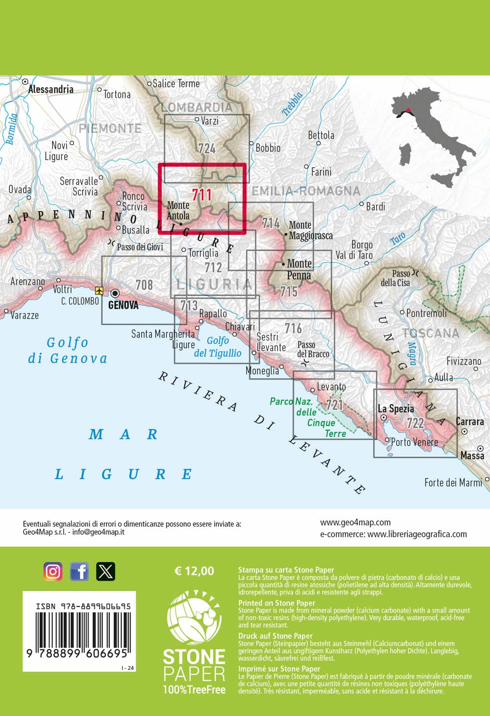 Monte Antola. Alta Val Borbera, Val Trebbia, Monte Chiappo. Carta escursionistica 1:25.000: Alta Val Trebbia 1:25000: 711